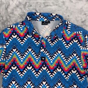 Bad Birdie Mens Golf Polo Shirt Blue Pink Aztec Geometric Performance Size M